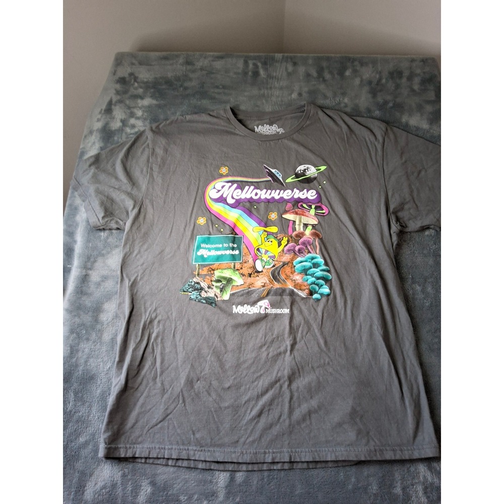 Mellow Mushroom Mellowverse Graphic‎ T-Shirt Mens XL Gray Psychedelic Trippy Tee